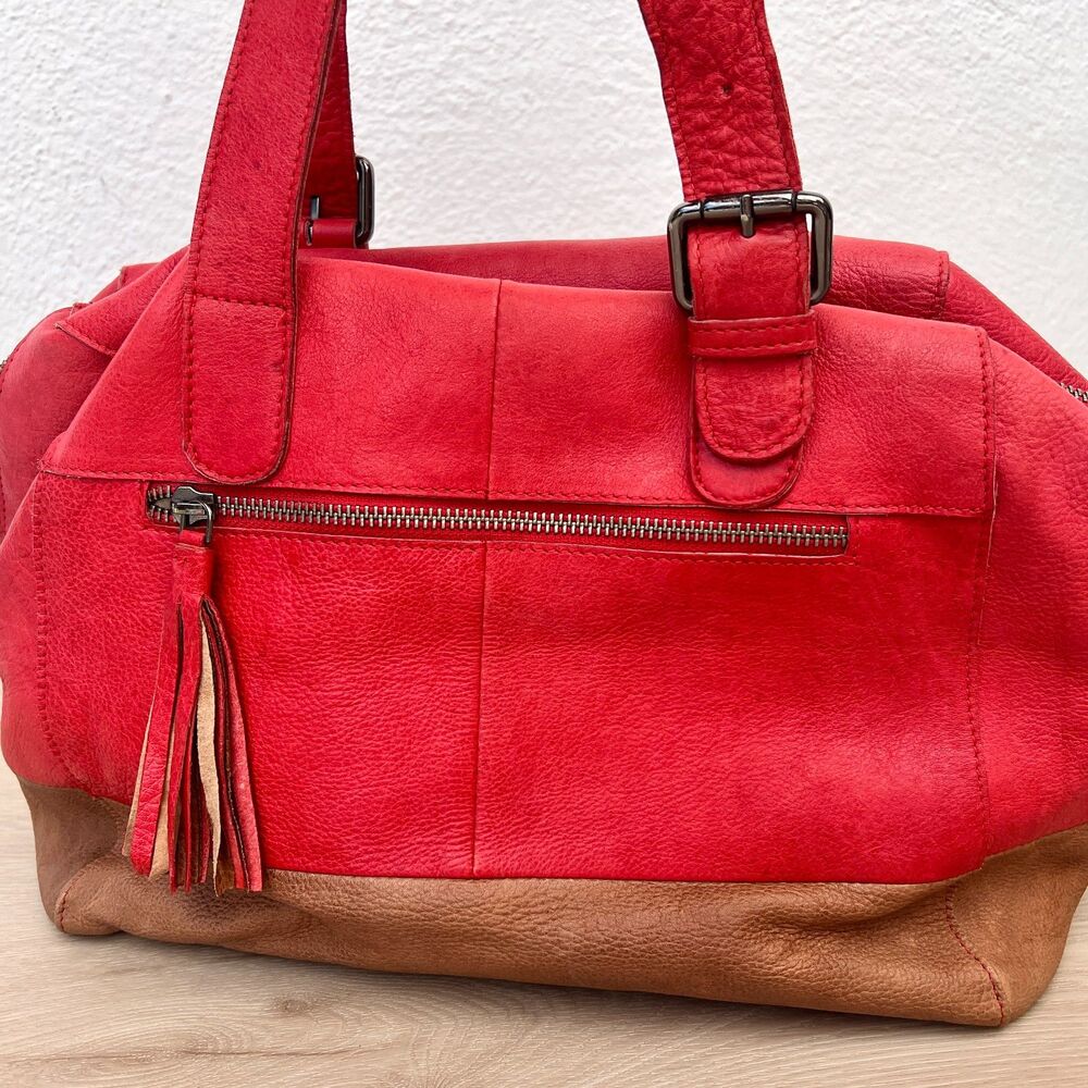 Salvador Bachiller Genuine Leather Cherry Red Callie Collection Satchel Purse - Picture 5 of 16